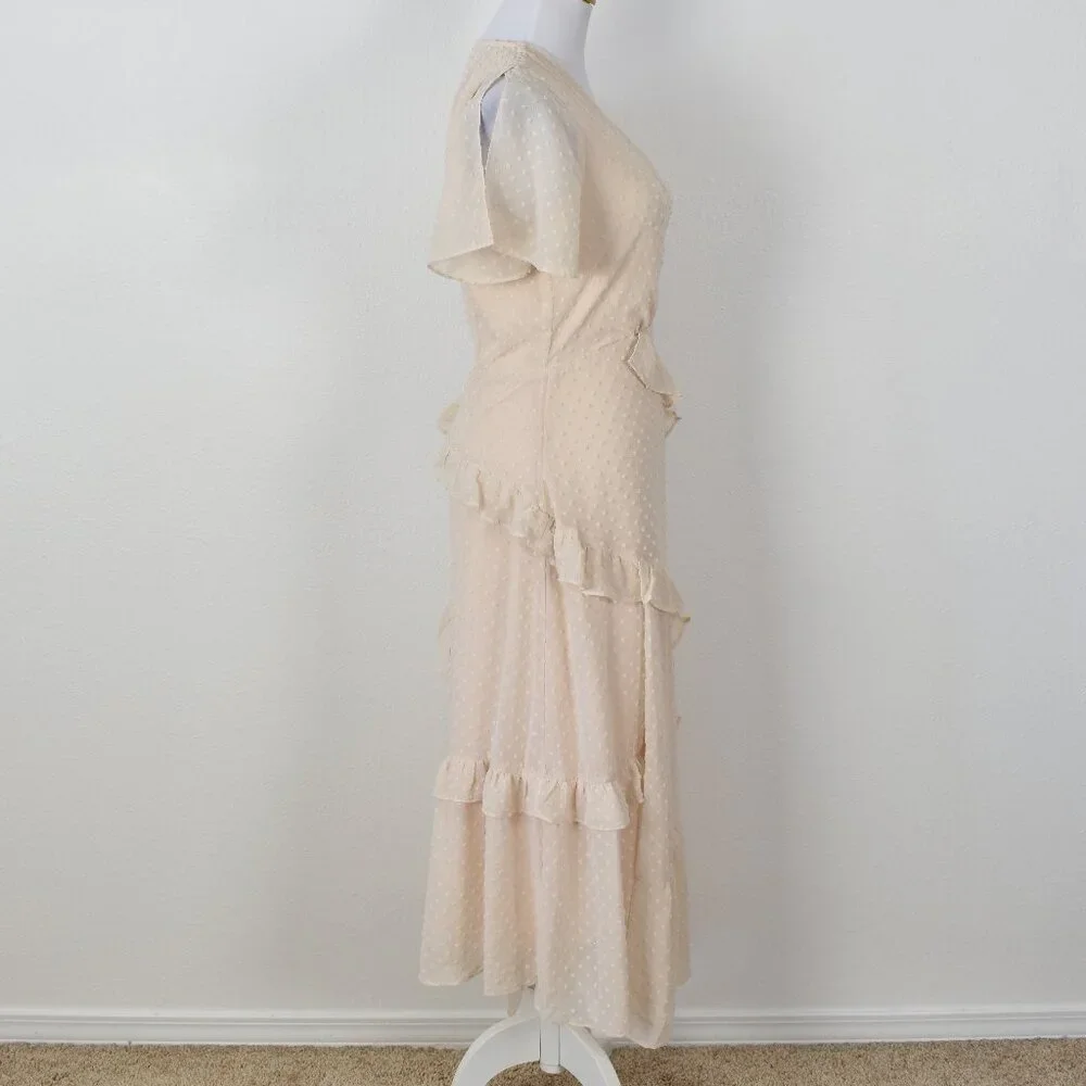 Lulu's Next to You Cream Swiss Dot Ruffled Midi Dress - S - Picture 8 of 10